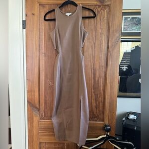 Sleeveless Brown Faux Leather Midi Dress